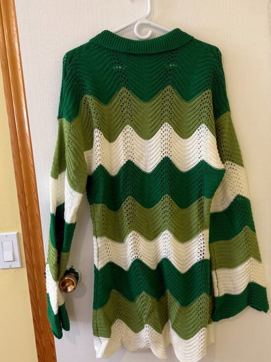 Green Chevron Knit Collared Sweater Dress Sz L - Picture 5 of 5